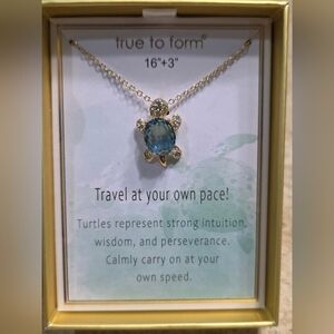 Gold Turtle Pendant Necklace with Blue Gemstone